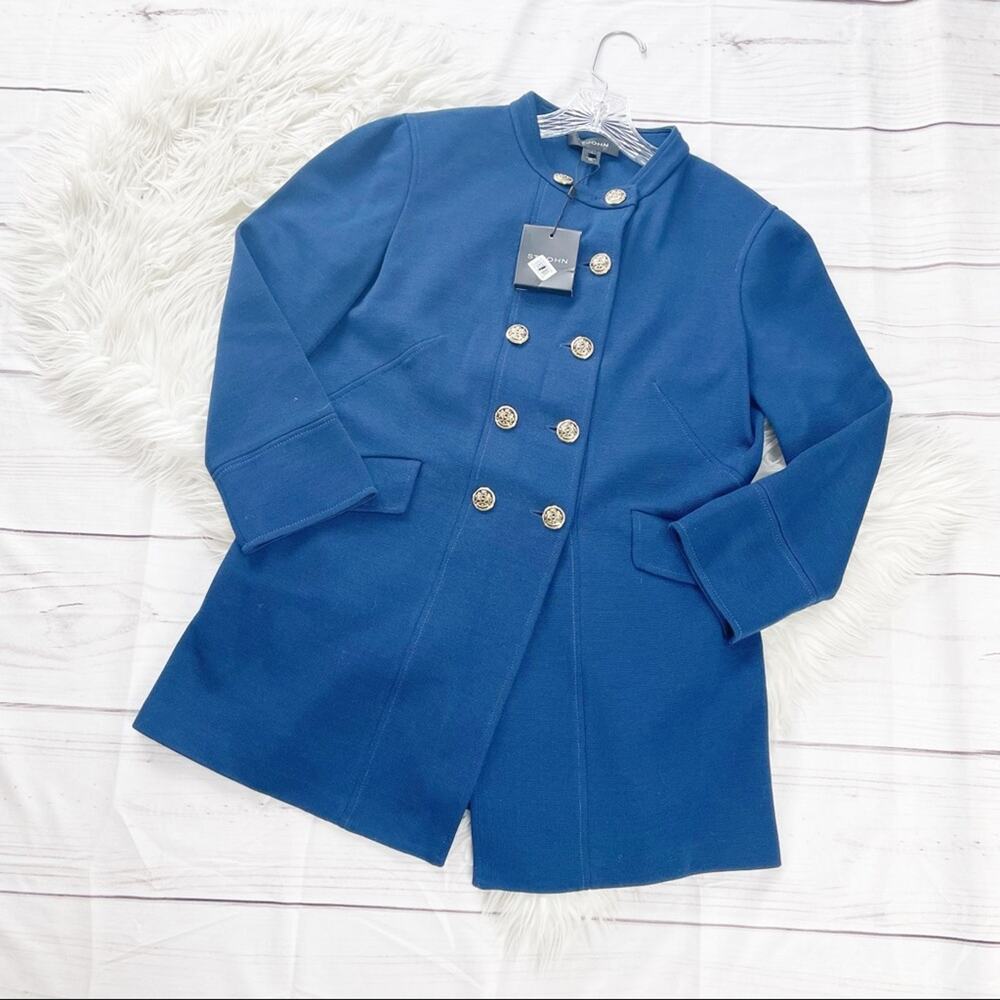 St John Military Style Blue Coat‎ Jacket Wool Blend with Gold Buttons  Size 8